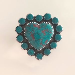 Vintage Sterling Silver Native American Turquoise Heart Brooch